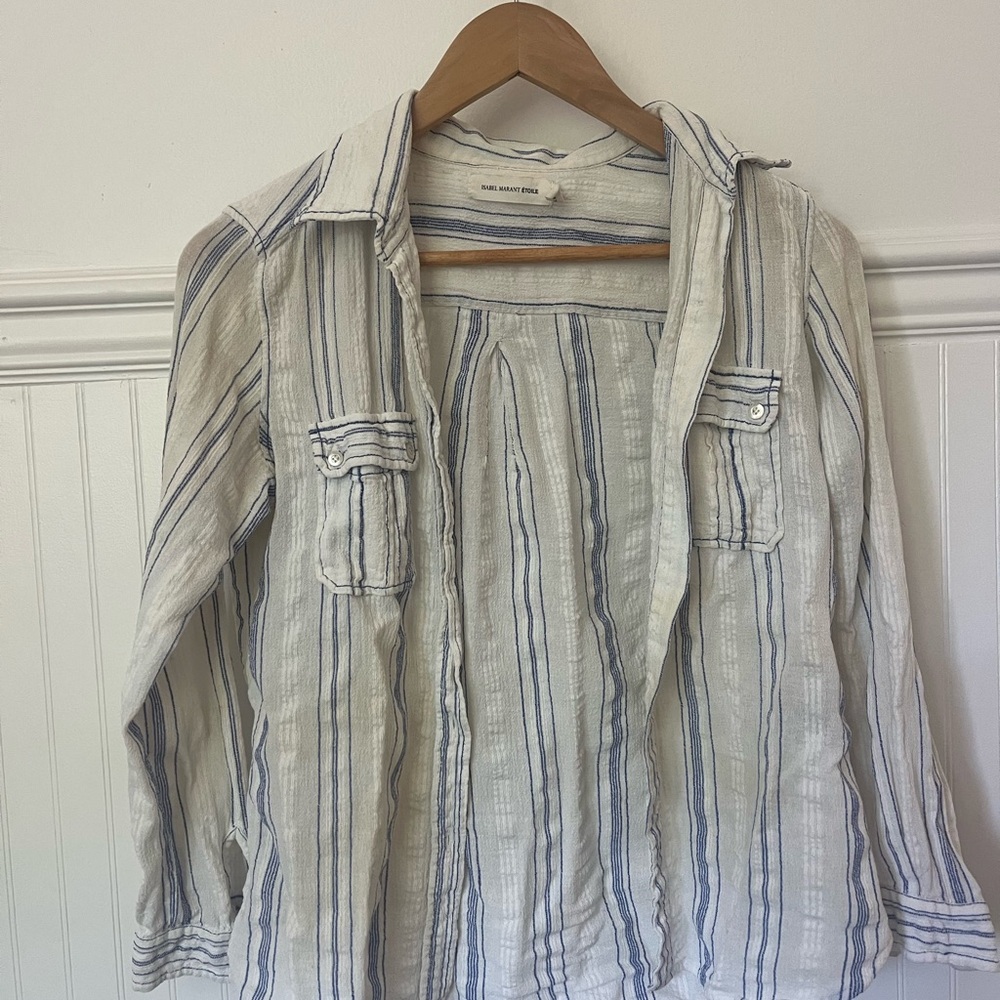 Isabel Marant Striped Button-Down Shirt - White & Blue